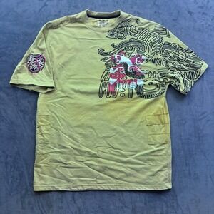Kaalu 11ths Mens 3XL Graphic T-Shirt Aztec Eagle Streetwear Y2K Yellow Green